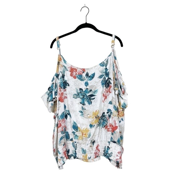 NWT Maurices Multicolor Floral Smocked Waist Cold Shoulder Top Plus Size 3X - Picture 1 of 6